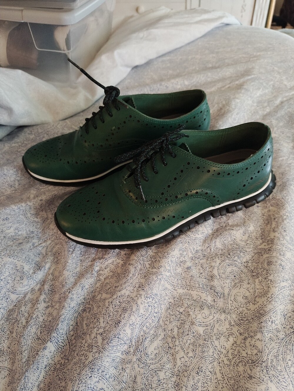 Women's Cole Haan ZeroGrand Green Leather Oxford Sneakers Sz 5.5
